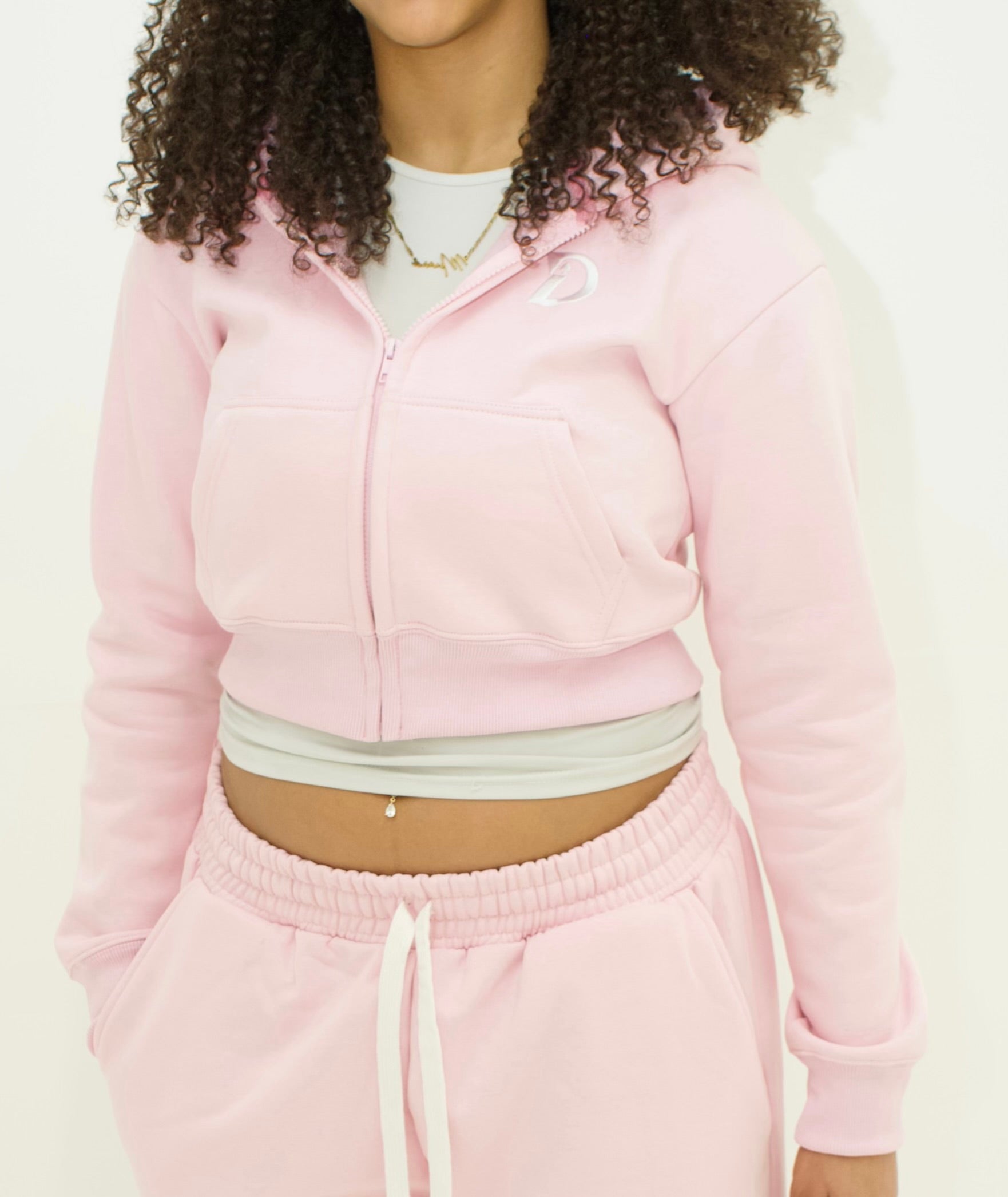 Cropped Zip Up Hoodie - Pink - Davinci.oat