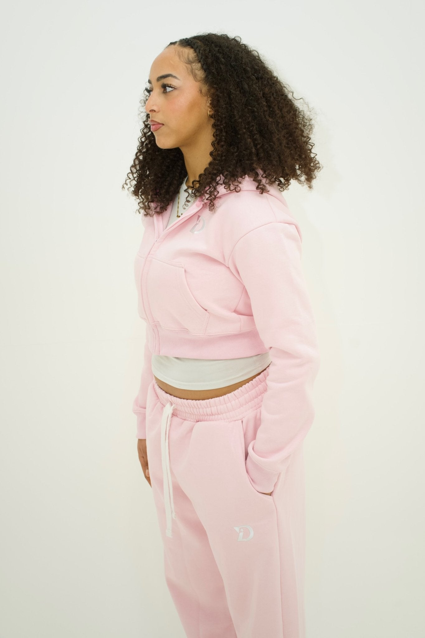 Cropped Zip Up Hoodie - Pink - Davinci.oat